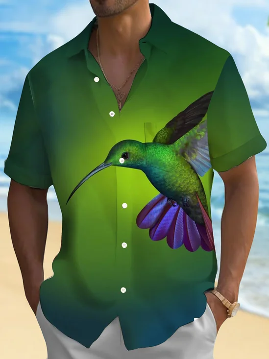 Royaura® Vintage Animal Bird 3D Print Men's Button Pocket Short Sleeve Shirt Big & Tall