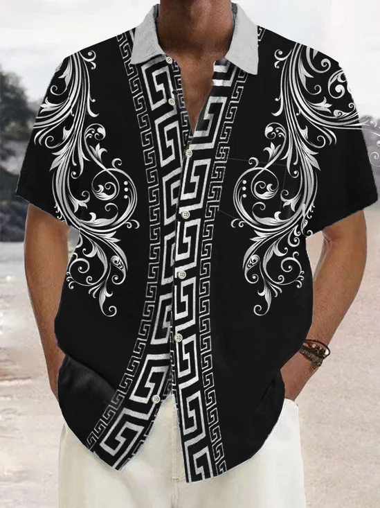 Royaura® Retro Baroque Style Baroque Palace Style 3D Print Men's Button Pocket Short Sleeve Shirt Big & Tall