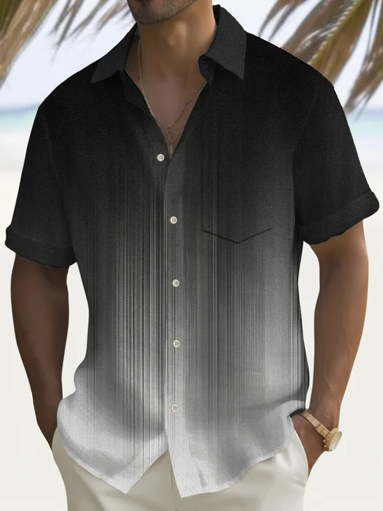 Royaura® Vintage Gradient Stripe Print Chest Pocket Men's Tall Shirt Big Tall