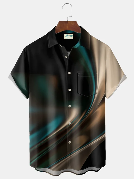 Royaura® Vintage Ombre Print Chest Pocket Men's High Shirt Big Tall