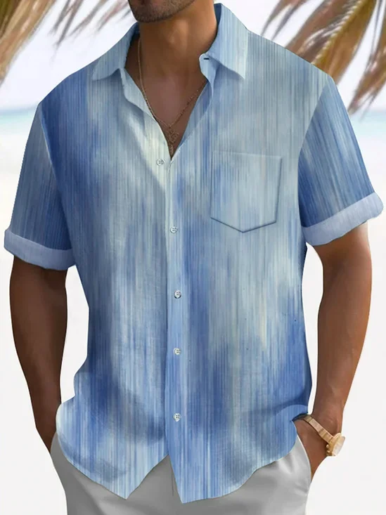 Royaura® Retro Gradient Stripe 3D Print Men's Button Pocket Short Sleeve Shirt Big & Tall