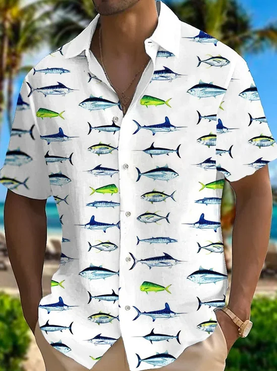 Royaura® Hawaii Sea Life Fish All Over 3D Print Men's Button Pocket Short Sleeve Shirt Big & Tall