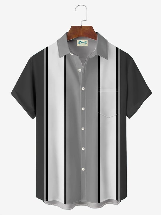 Royaura® Retro Bowling Stripe Contrast Color 3D Print Men's Button Pocket Short Sleeve Shirt Big & Tall