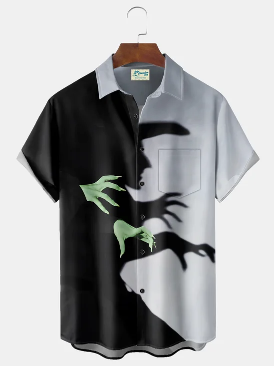 Royaura® Holiday Men's Halloween Witch Print Casual Breathable Short Sleeve Shirt Big Tall