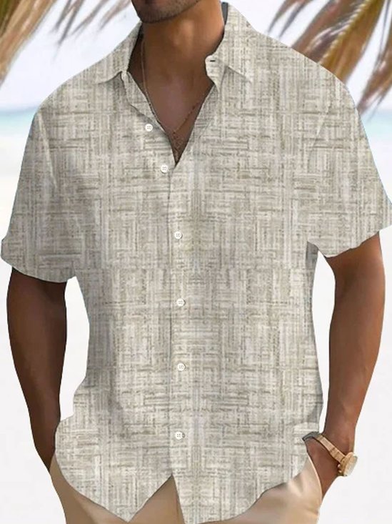 Royaura® Retro Basic Texture 3D Print Men's Button Pocket Short Sleeve Shirt Big & Tall
