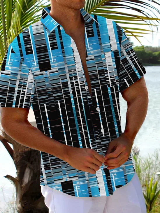 Royaura® Vintage Geometric Texture Print Chest Pocket Men's High Shirt Big Tall