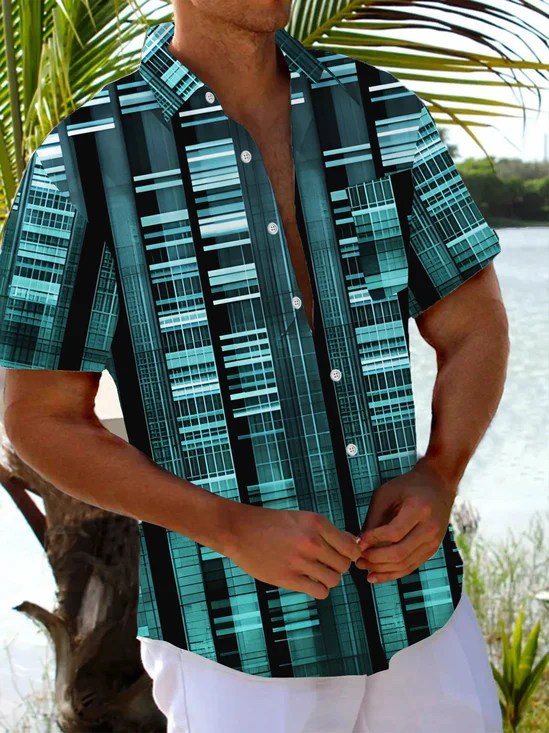 Royaura® Vintage Geometric Texture Print Chest Pocket Men's High Shirt Big Tall