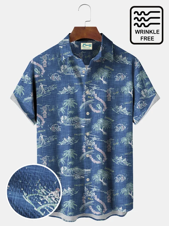 Royaura® Men's Hawaiian Shirt Coconut Beach Seersucker Wrinkle-Resistant Pocket Camping Shirt Big Tall