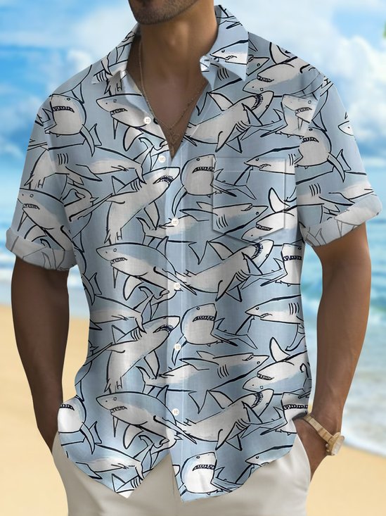Royaura®Hawaii Marine Creatures Whale Shark 3D Print Men's Button Pocket Short Sleeve Shirt Big & Tall