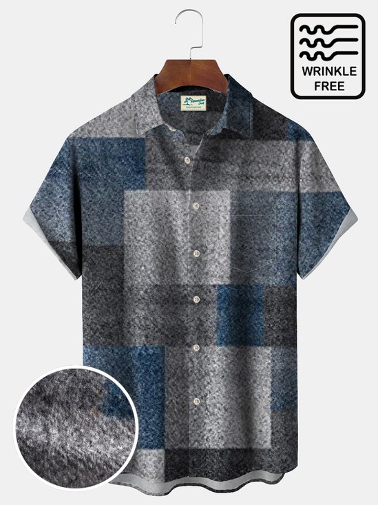 Royaura® Vintage Geometric Texture Print Seersucker Wrinkle-Resistant Pocket Camping Shirt Big Tall