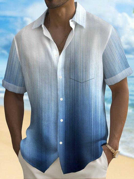 Royaura® Retro Gradient Stripes 3D Printed Men's Buttons Pocket Short Sleeve Shirt Big & Tall