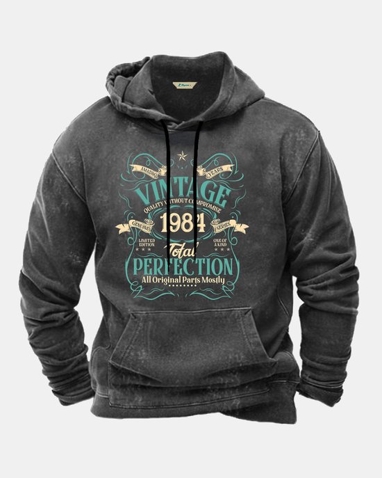 Royaura®Retro Years Old 40th Birthday Celebration Gifts 1984 Limited Edition Total Perfection Men's Hooded Drawstring Long Sleeve Sweatshirt
