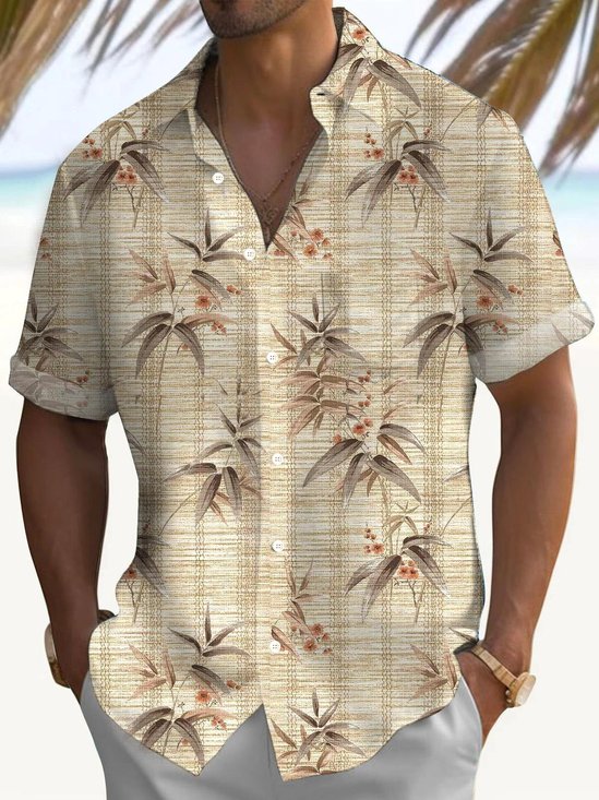 Royaura® Hawaiian Coconut Tree Texture 3D Print Men's Button Pocket Short Sleeve Shirt Big & Tall