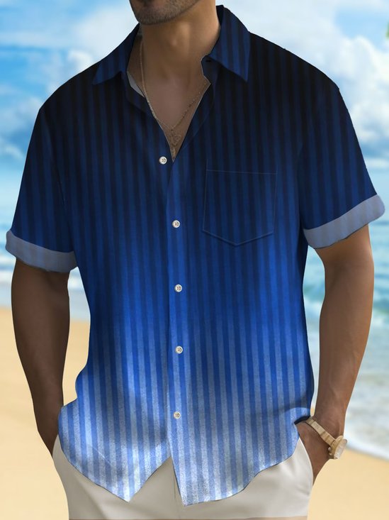 Royaura® Retro Gradient Stripe 3D Print Men's Button Pocket Short Sleeve Shirt Big & Tall