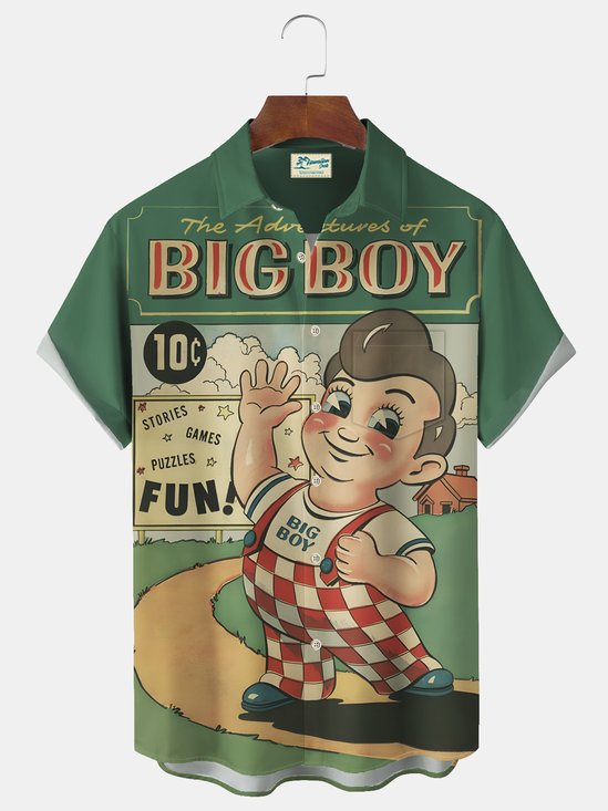 Royaura® 50's Vintage Cartoon Print Chest Bag Men's Tall Shirt Big Tall Big Tall