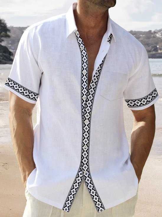 Royaura® Basic Men's Hawaiian Shirt Ethnic Floral Print Stretch Pocket Camping Shirt Big Tall