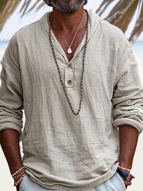 Royaura® Basic Casual Linen Men's Button-Down Long Sleeve Shirt Big & Tall