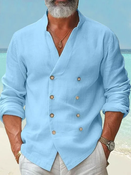 Royaura® Vintage Basic Button Stand Collar Men's Button Down Long Sleeve Shirt Big & Tall