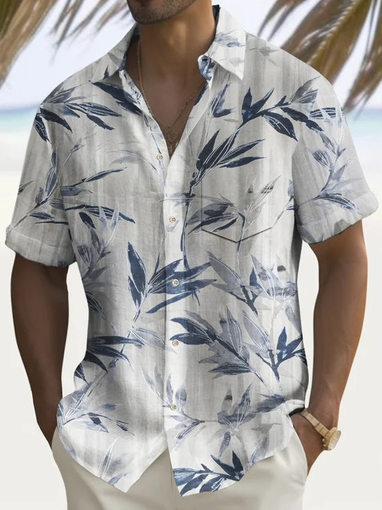 Royaura® Beach Vacation Men's Hawaiian Shirt Bamboo Print Pocket Camping Shirt Big Tall