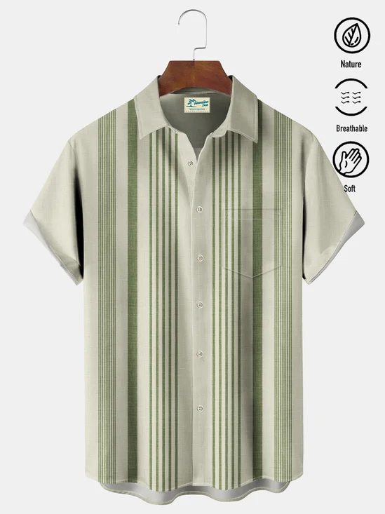 Royaura® Vintage Bowling Stripe Print Chest Pocket Men's High Shirt Big Tall