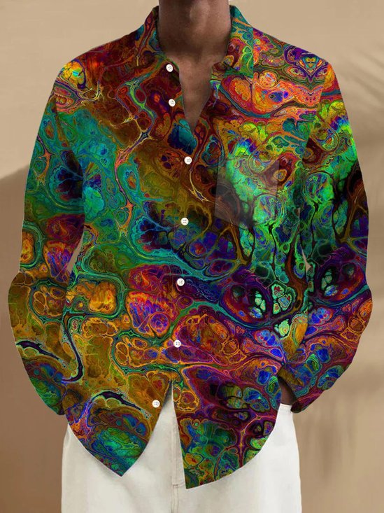 Royaura® Retro Abstract Rock Music 3D Digital Print Men's Button Pocket Long Sleeve Shirt Big & Tall