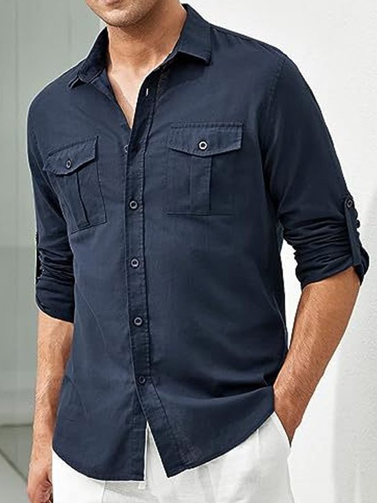 Royaura® Retro Basics Cargo Pocket Men's Button Pocket Long Sleeve Shirt Big & Tall