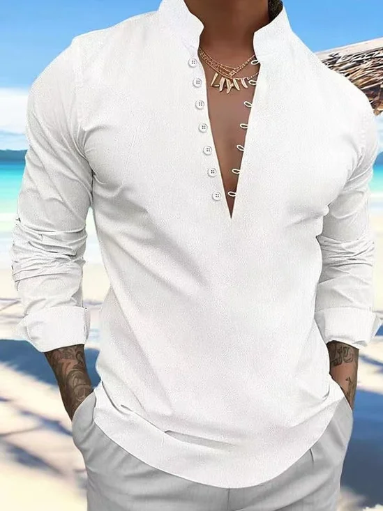Royaura® Basic Button Stand Collar Long Sleeve Shirt