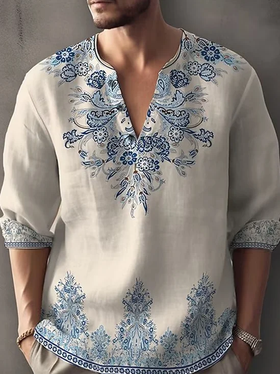 Royaura® Retro Ethnic Baroque 3D Digital Printing Men's Long Sleeve Shirt Big & Tall