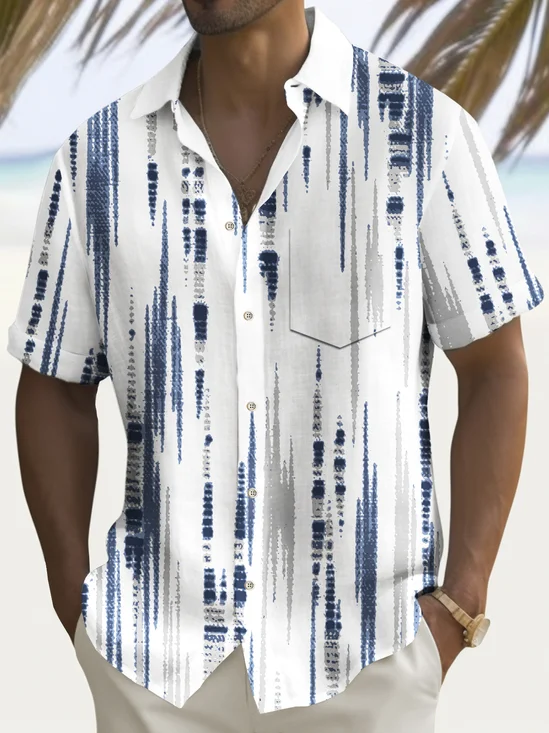 Royaura® Vintage Abstract Stripe Print Chest Pocket Shirt Plus Size Men's Shirt Big Tall