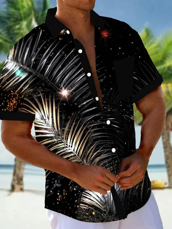 Royaura® Beach Vacation Men's Hawaiian Shirt Botanical Print Pocket Camping Shirt Big Tall