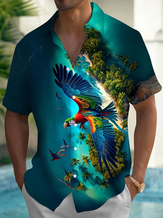 Royaura® Beach Vacation Men's Hawaiian Shirt Parrot Print Pocket Camping Shirt Big Tall