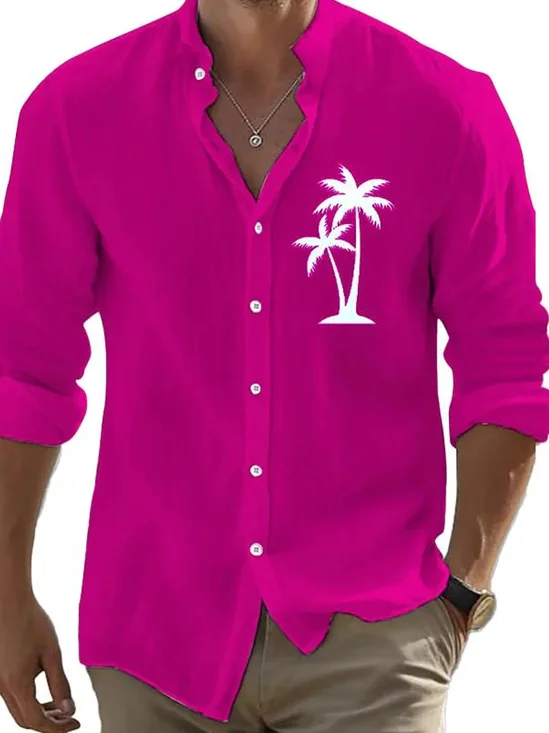Royaura® Hawaiian Coconut Tree 3D Digital Print Men's Button Pocket Long Sleeve Shirt Big & Tall