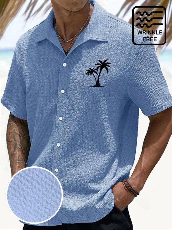 Royaura® Hawaiian Coconut Tree Puff Crepe 3D Digital Print Men's Button Pocket Short Sleeve Shirt Big & Tall
