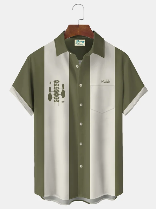 Royaura® Vintage Bowling Printed Chest Pocket Shirt Plus Size Men's Shirt Big Tall
