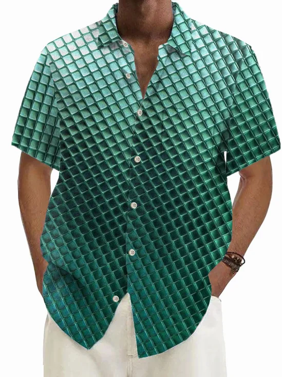Royaura® Retro Geometric Gradient Abstract 3D Digital Print Men's Button Pocket Long Sleeve Shirt Big & Tall