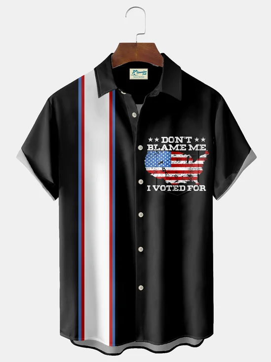 Royaura® Vintage Bowling 2024 Pennsylvania Rally Lettering Flag Print Chest Pocket USA Patriotic Shirt Big Tall