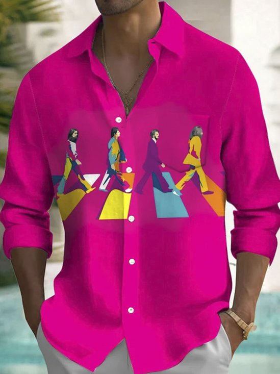 Royaura® Retro Music Art 3D Print Men's Button Pocket Long Sleeve Shirt Big & Tall