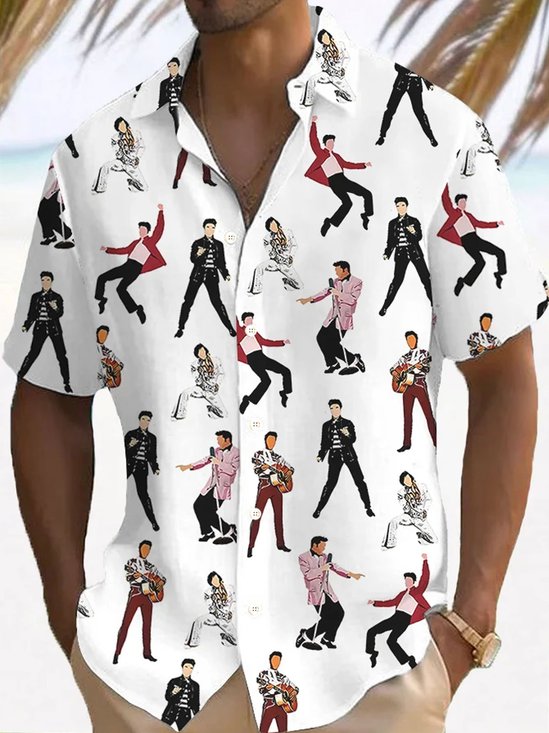 Royaura® Retro Music Jazz 3D Digital Print Men's Button Pocket Short Sleeve Shirt Big & Tall