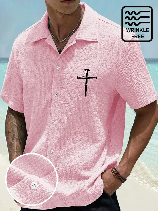 Royaura® Basic Cross Print Shirt Plus Size Men's Shirt Big Tall