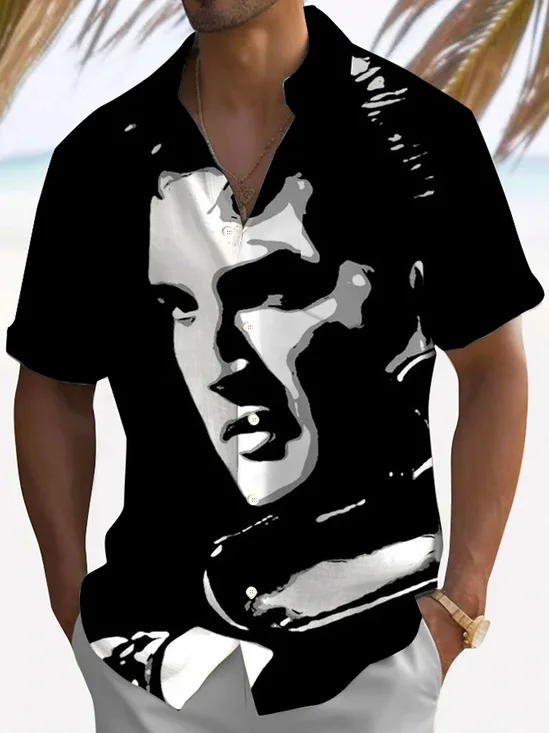 Royaura® Retro Music Art Abstract 3D Digital Print Men's Button Pocket Short Sleeve Shirt Big & Tall