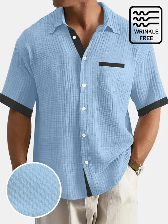 Royaura® Basic Partial Contrast Color 3D Digital Printing Men's Button Pocket Short Sleeve Shirt Big & Tall