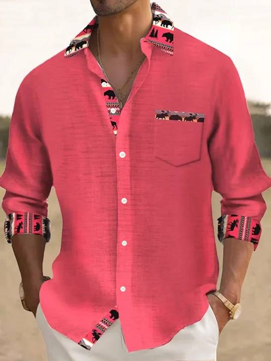 Royaura® Retro Western Ethnic 3D Digital Print Men's Button Pocket Short Sleeve Shirt Big & Tall