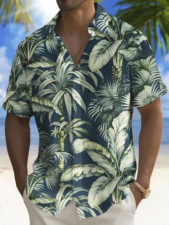Royaura® Beach Vacation Men's Hawaiian Shirt Coconut Tree Print Pocket Camping Shirt Big Tall