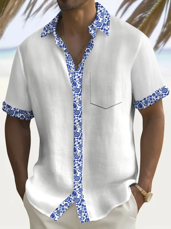 Royaura® Basic Floral Patchwork Printed Shirt Plus Size Men's Shirt Big Tall