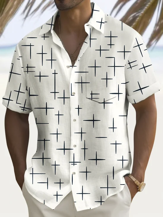 Royaura® Vintage Geometric Starburst Print Chest Pocket Shirt Plus Size Men's Shirt Big Tall