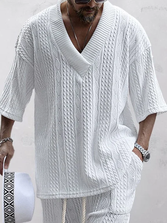 Royaura® Basics Casual Jacquard Men's Short Sleeve V-Neck Pullover Big & Tall