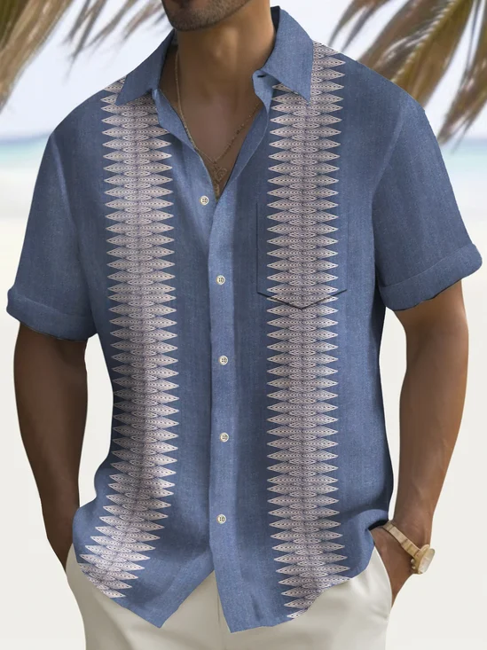 Royaura® Vintage Bowling Stripe Print Chest Pocket Shirt Plus Size Men's Shirt Big Tall