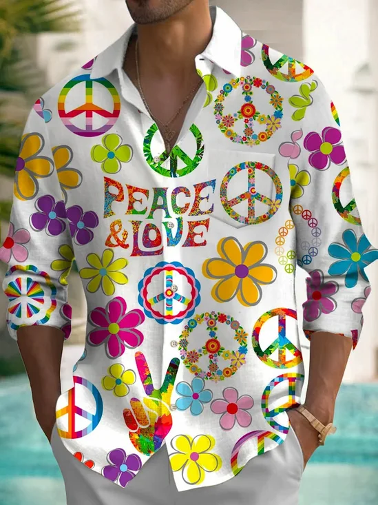 Royaura® Hawaiian Floral Graphic 3D Digital Print Men's Button Pocket Long Sleeve Shirt Big & Tall