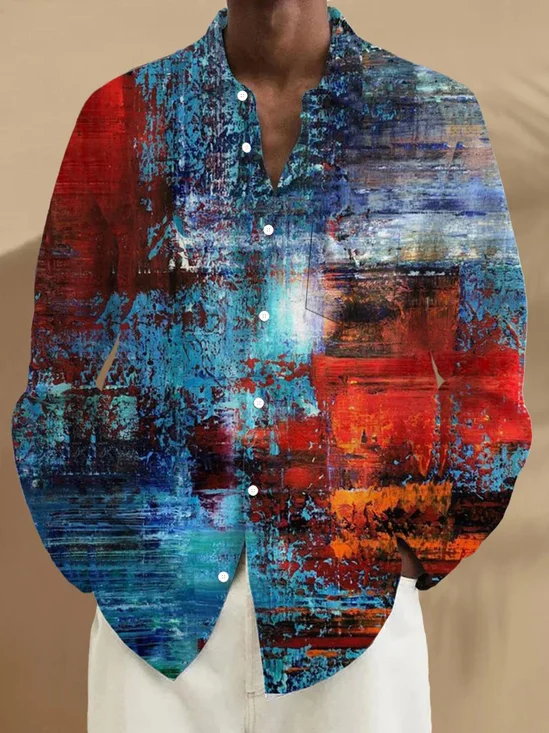 Royaura® Retro Gradient Abstract Art 3D Digital Print Men's Button Pocket Long Sleeve Shirt Big & Tall