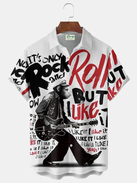 Royaura® Vintage Men's Music Print Chest Pocket Shirt Big Tall